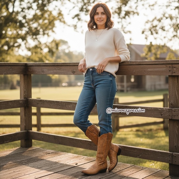 $399 Frye Billy Pull On Tan Leather Embroidered Tonal Stitch Tall Cowboy Boots - Picture 3 of 15